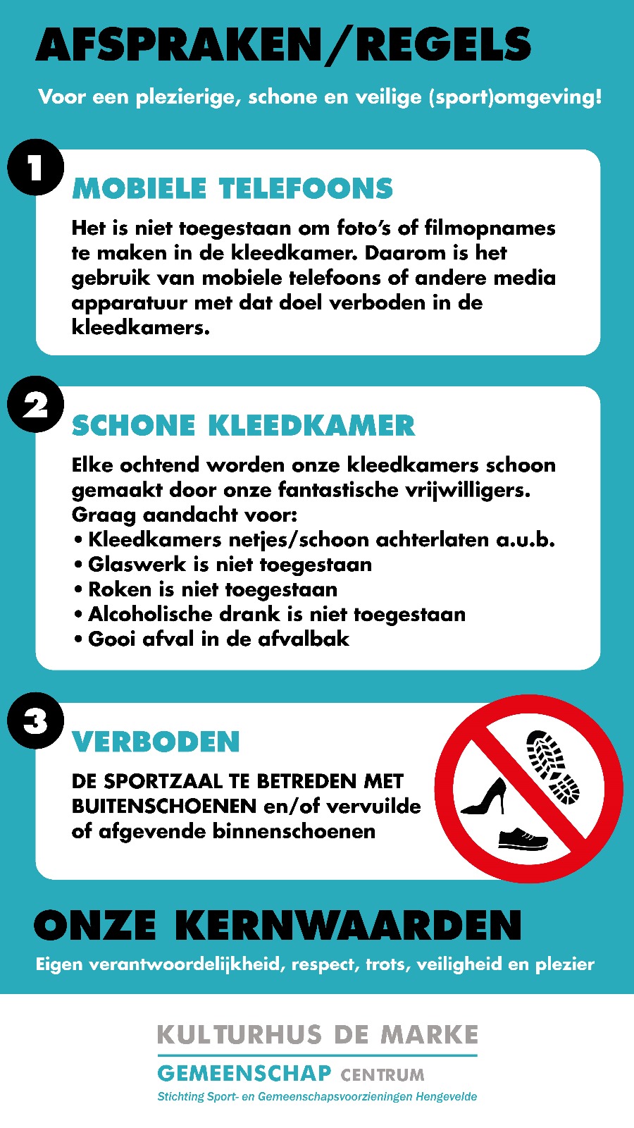 Nieuwe borden in de kleedkamers